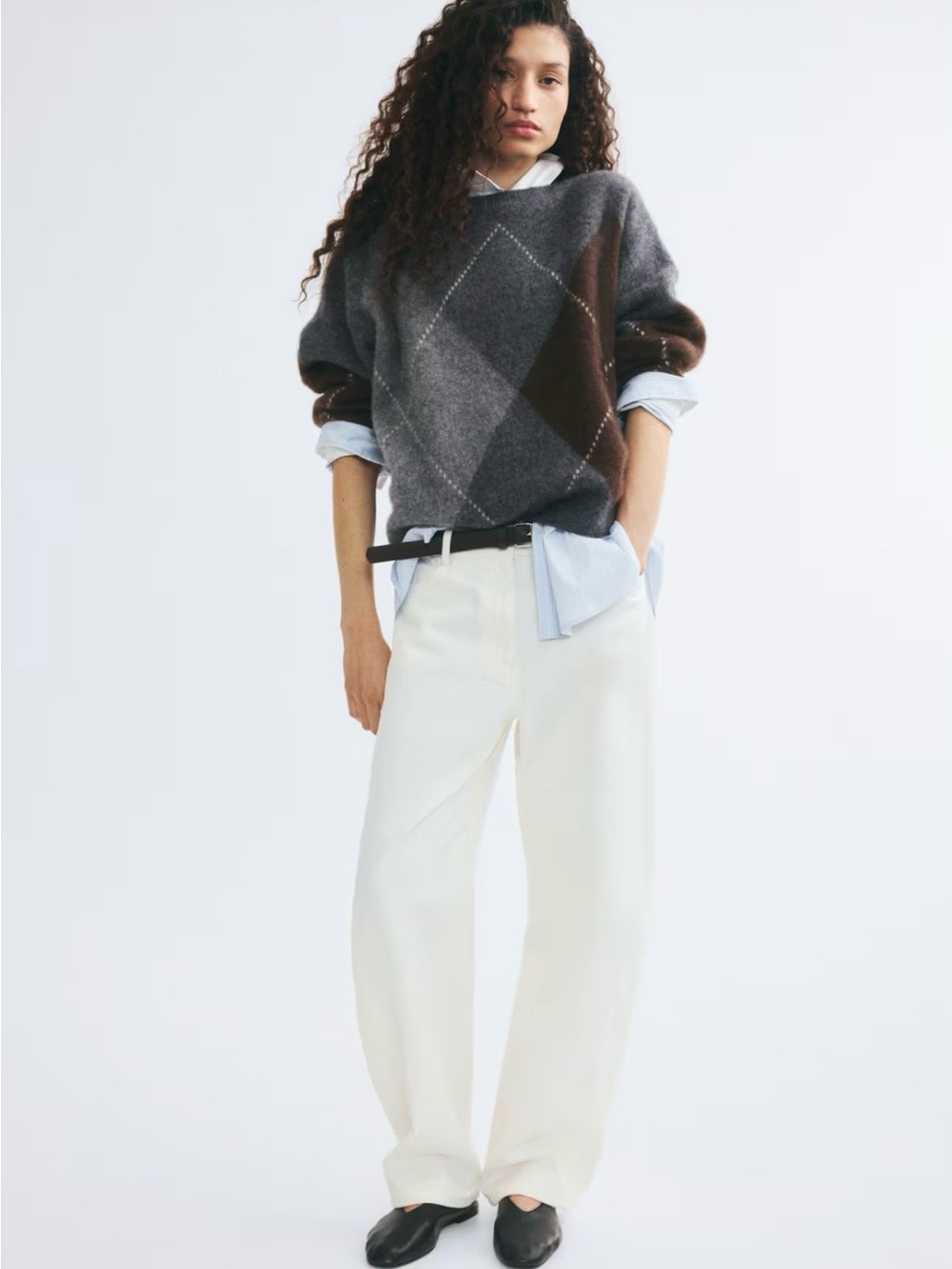 NWT H&M Premium Selection Intarsia-Knit Argyle Wool Sweater (Dark Gray/argyle )M